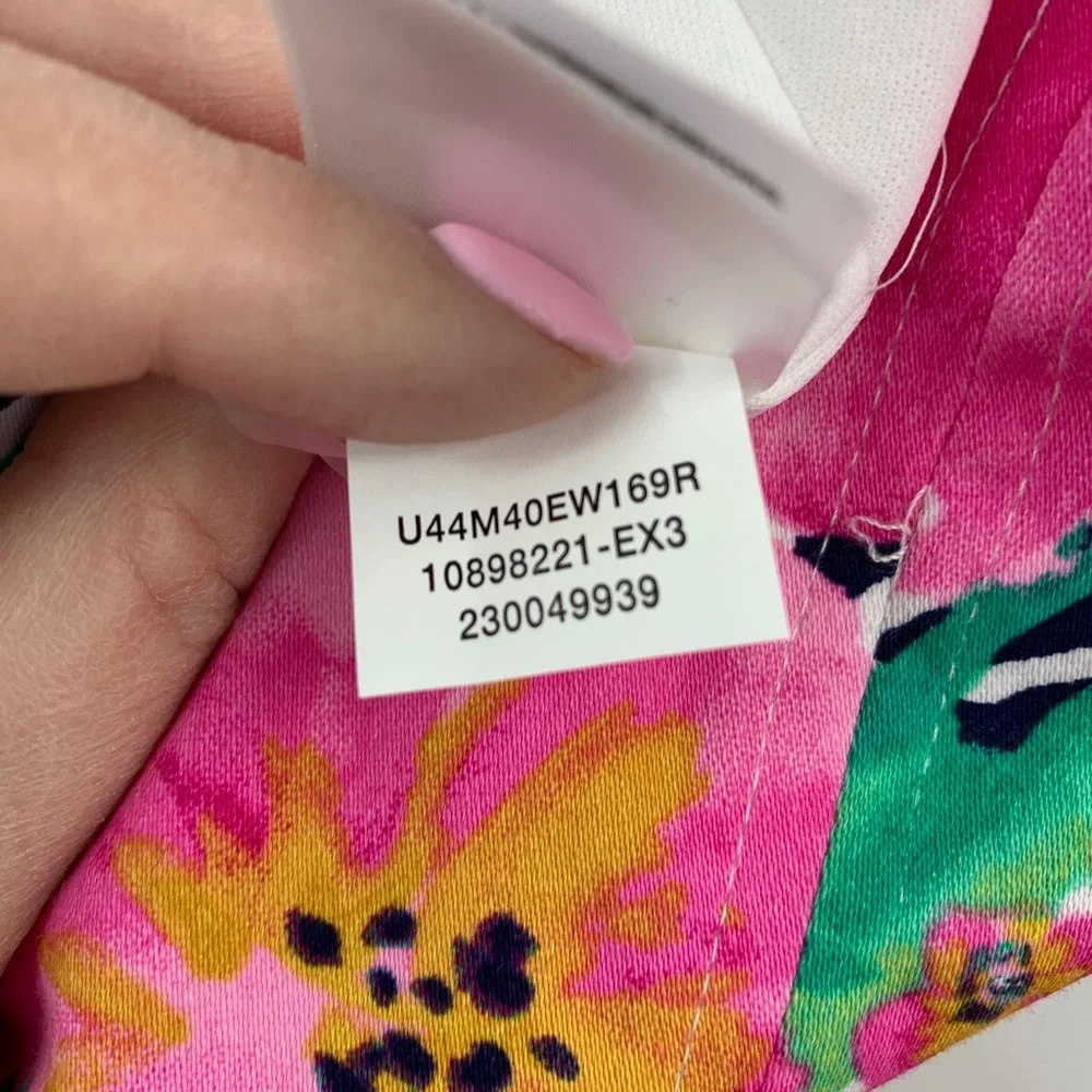 Ann Klein Bright Pink Floral Tie Belt Fit and Flare Dress Retro Style Sz 4
